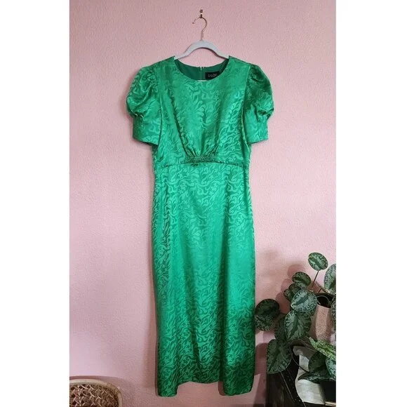 SALONI 100% Silk Green Bianca Midi Dress NWT Size 10 - Picture 5 of 17